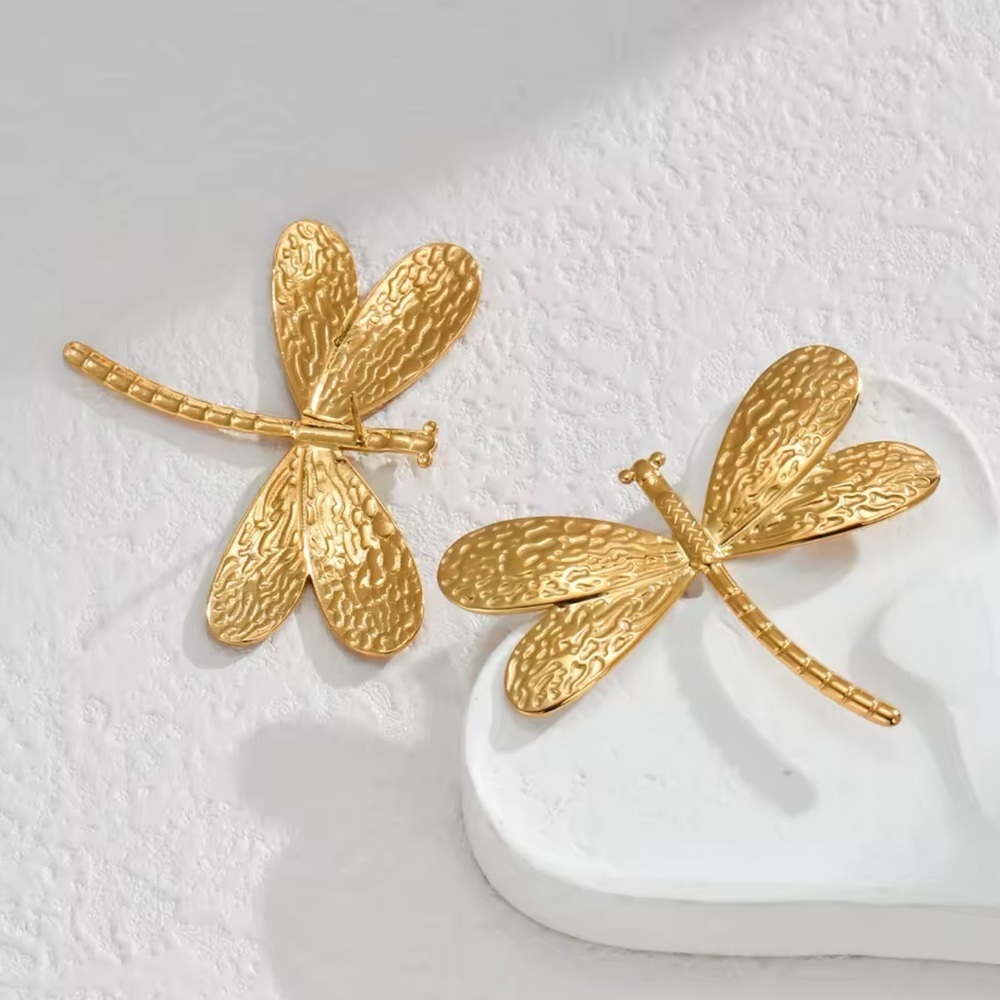 Gold Dragonfly Earrings - Picture 8 of 10